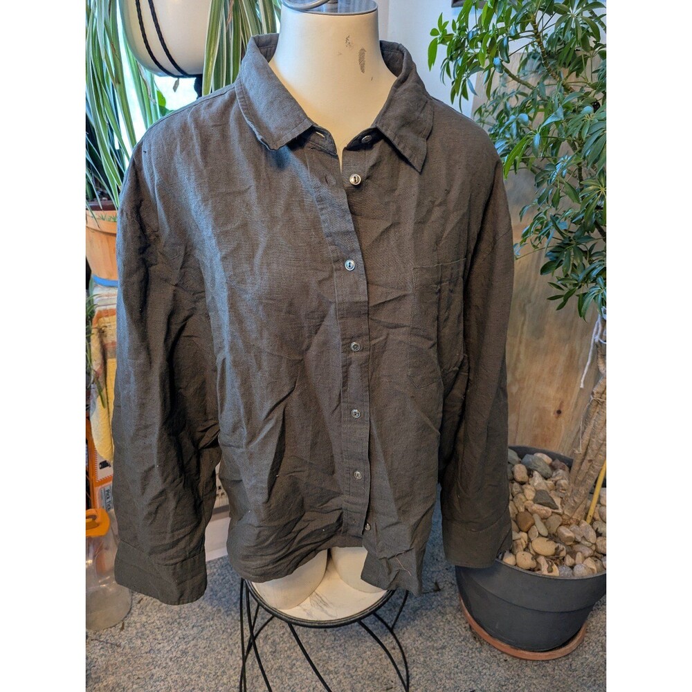 Women's Current/Elliott Dark Olive Linen/Cotton blend Button Down Shirt sz XL